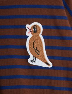 Stripe bird patch long sleeve T-shirt 