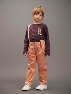 Stripe bird patch long sleeve T-shirt 