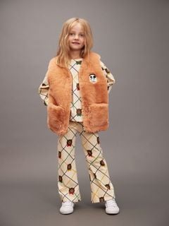Bear check flared trousers