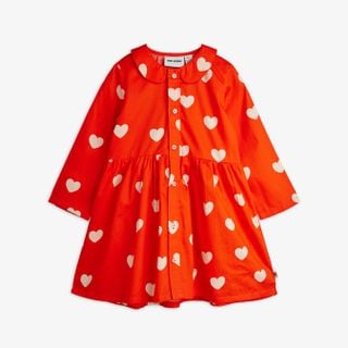 Hearts Woven Long Sleeve Dress Red | Mini Rodini