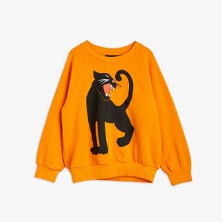 Orange sweatshirt featuring a black Panther print on the front.
