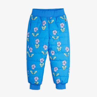 Blue padded trousers featuring the Violas print, an elasticated waist and ribbed cuffs.