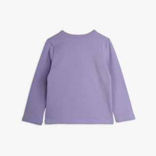 Purple long-sleeved top featuring a ribbed neckline, shown from the back view.
