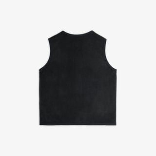 Black microfleece vest shown from the back featuring a sleeveless design and soft texture.