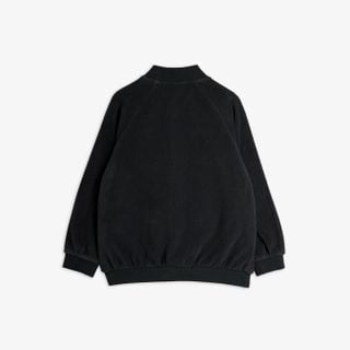 Black microfleece jacket with ribbed cuffs and hem, viewed from the back.