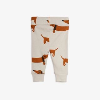 Grey leggings featuring a brown Dog print and comfortable ribbed ankle cuffs.