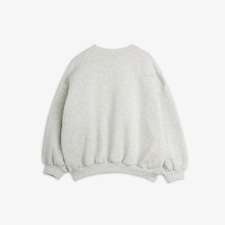 Grey melange sweatshirt shown from the back featuring long sleeves and ribbed trims.