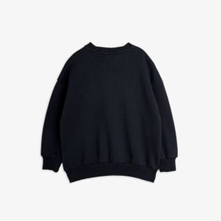 Black sweatshirt shown from the back featuring a ribbed crew neck, cuffs, and bottom hem.