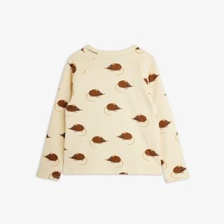 Beige organic cotton long-sleeved T-shirt featuring an all-over Elephant shrew print, back view.