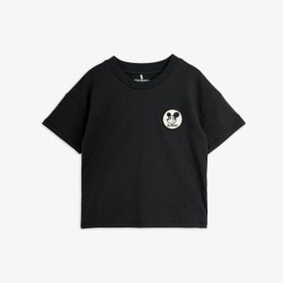 Black T-shirt featuring a Ritzratz patch on the chest, dropped shoulders, and a ribbed crew neck.