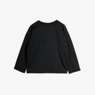 Black long-sleeved top seen from the back featuring a crew neck and relaxed fit.