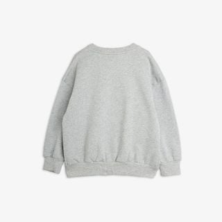 Grey melange sweatshirt seen from the back featuring dropped shoulders and ribbed trims.
