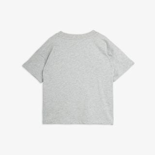 Grey melange short-sleeved t-shirt from the back with dropped shoulders and a ribbed crew neck.