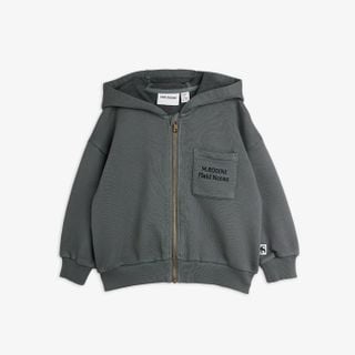 Grey zip-up hoodie featuring Field Notes embroidery on the chest pocket and ribbed trims.