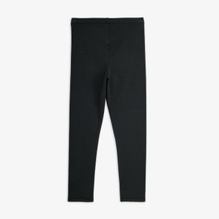 Black organic cotton leggings with an elastic waistband, shown from the back.