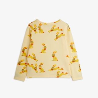 Yellow long-sleeved t-shirt featuring an all-over yellow and orange Rabbits print, viewed from the back.