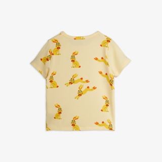 Yellow short-sleeved T-shirt featuring an all-over illustrated Rabbits print.