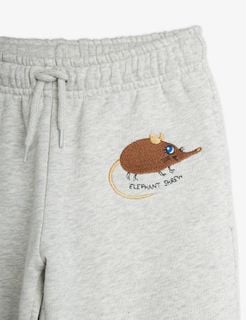 Grey melange sweatpants featuring an Elephant Shrew embroidery and adjustable drawstring waistband.