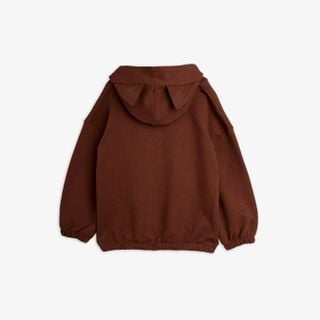 Brown organic cotton hoodie featuring cat ears on the hood, shown from the back.