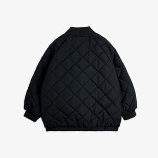 Black quilted puffer jacket featuring diamond stitching and ribbed trims, shown from the back.