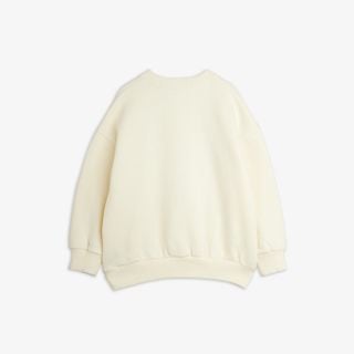Off-white organic cotton sweatshirt from the Velvet worms observations collection with ribbed trims, back view.