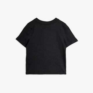 Black short-sleeved T-shirt featuring a subtle slub texture, shown from the back.