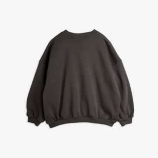 Grey crew neck sweatshirt with dropped shoulders and ribbed trims shown from the back.