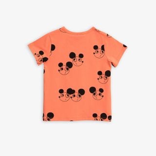 Red short-sleeved t-shirt featuring a black Ritzratz print and a ribbed round neckline.