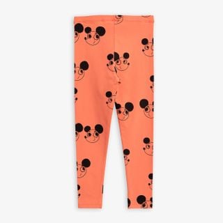Red leggings featuring a black Ritzratz print and an elastic waist.