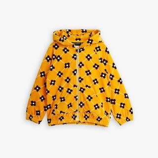 Flower check velour zip hoodie