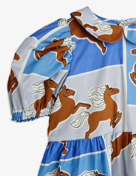 Horse Print Woven Dress Blue | Mini Rodini