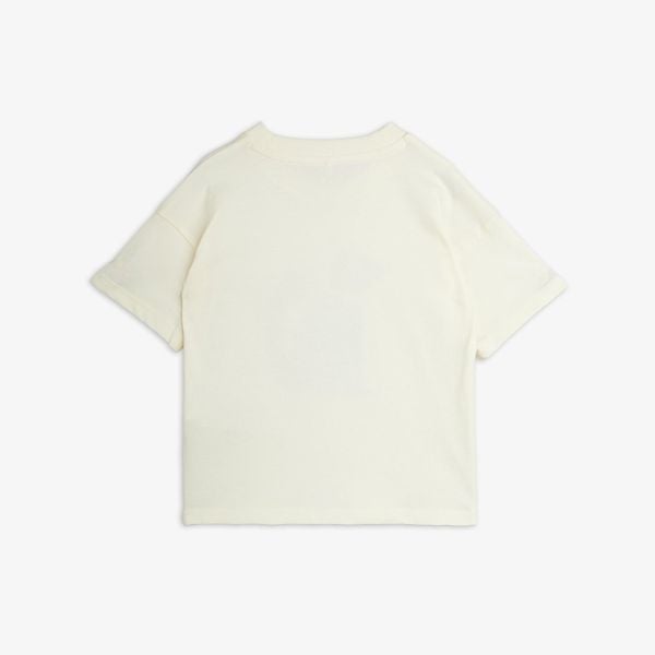 Off-white short-sleeved t-shirt viewed from the back.