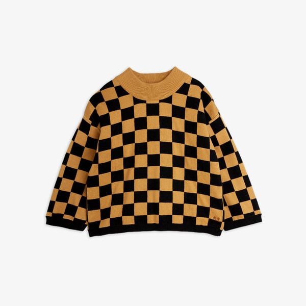 Chess check knitted sweater Brown | Mini Rodini | Mini Rodini