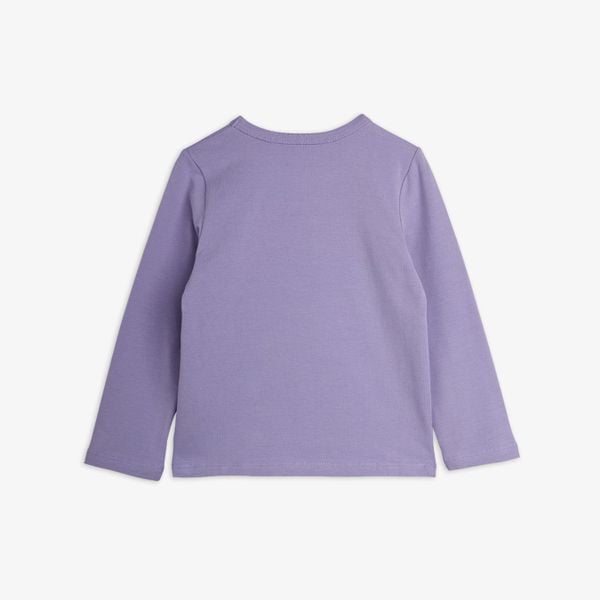 Purple long-sleeved top featuring a ribbed neckline, shown from the back view.
