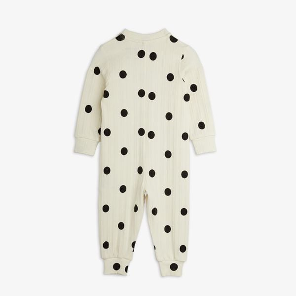 Off-white ribbed jumpsuit with a black Dots print, shown from the back.
