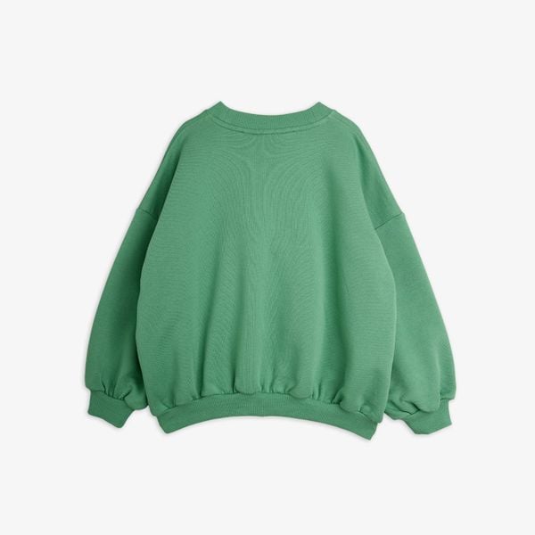 Green sweatshirt featuring dropped shoulders and ribbed trims shown from the back view.
