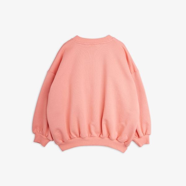 Pink organic cotton sweatshirt with dropped shoulders and ribbed trims, shown from the back.