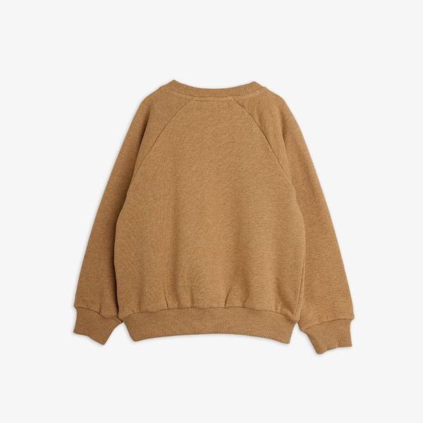 Brown melange sweatshirt featuring raglan sleeves and ribbed trims, shown from the back.