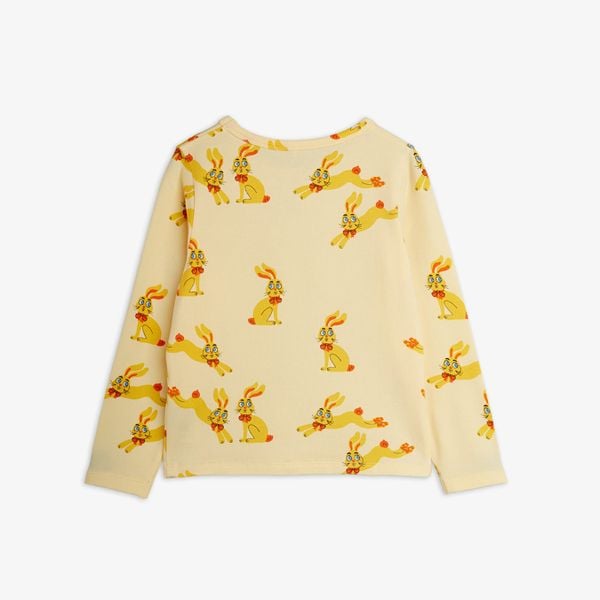 Yellow long-sleeved t-shirt featuring an all-over yellow and orange Rabbits print, viewed from the back.