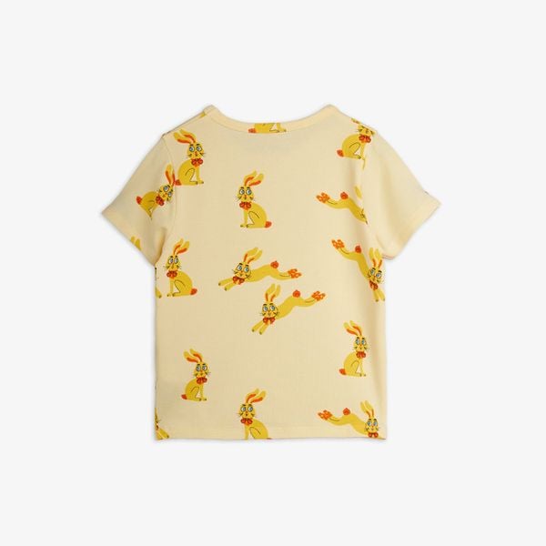 Yellow short-sleeved T-shirt featuring an all-over illustrated Rabbits print.