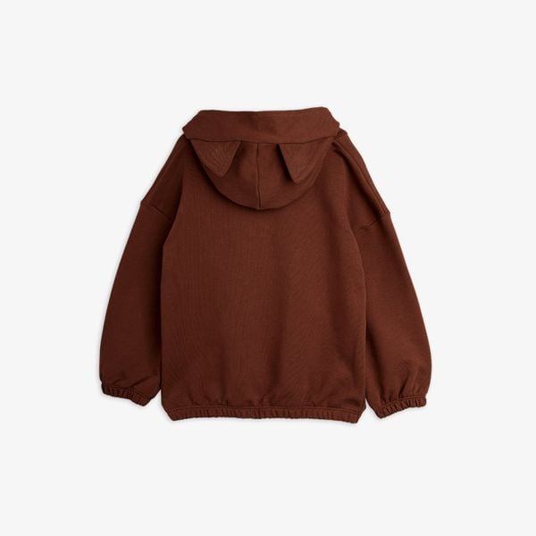 Brown organic cotton hoodie featuring cat ears on the hood, shown from the back.