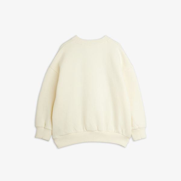 Off-white organic cotton sweatshirt from the Velvet worms observations collection with ribbed trims, back view.
