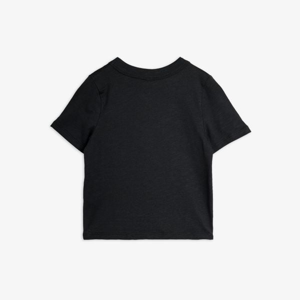 Black short-sleeved T-shirt featuring a subtle slub texture, shown from the back.