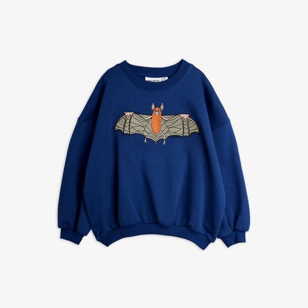Blue crew neck sweatshirt featuring a Bat embroidery on the front and ribbed trims.