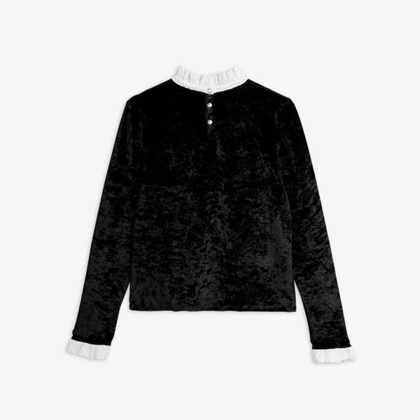 Crushed Velour Adult Long Sleeve T-shirt Black | Mini Rodini