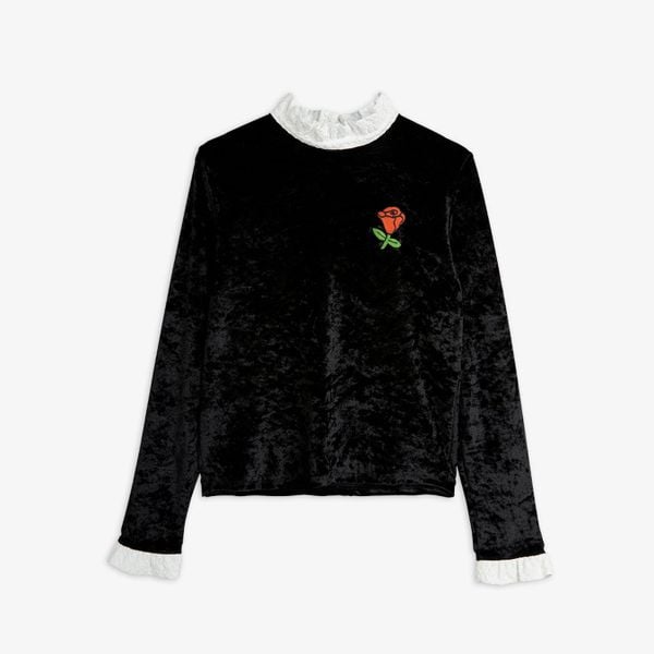 Crushed Velour Adult Long Sleeve T-shirt Black | Mini Rodini