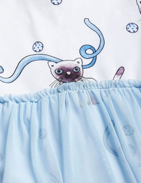 Cat Long Sleeve Dress White | Mini Rodini