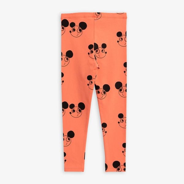 Red leggings featuring a black Ritzratz print and an elastic waist.