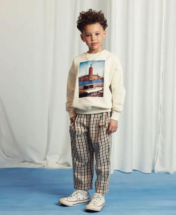 Gingham woven trousers 