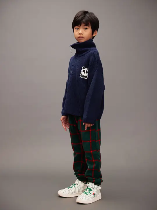 Plaid fleece trousers